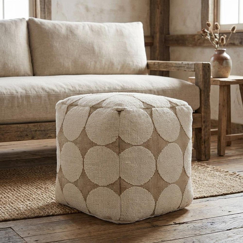 18" Beige Khaki and Natural Cotton Blend Geometric Cube Pouf Ottoman — view 10