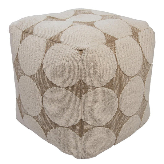 18" Beige Khaki and Natural Cotton Blend Geometric Cube Pouf Ottoman