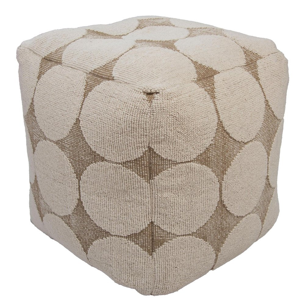 18" Beige Khaki and Natural Cotton Blend Geometric Cube Pouf Ottoman HomeRoots