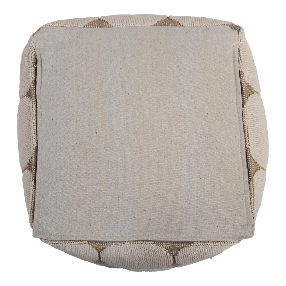 18" Beige Khaki and Natural Cotton Blend Geometric Cube Pouf Ottoman HomeRoots