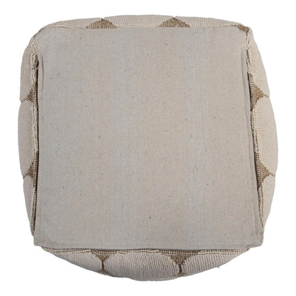 18" Beige Khaki and Natural Cotton Blend Geometric Cube Pouf Ottoman HomeRoots