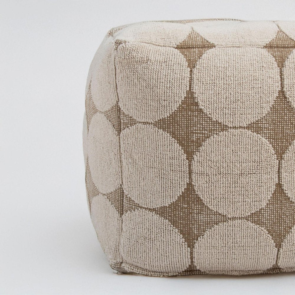 18" Beige Khaki and Natural Cotton Blend Geometric Cube Pouf Ottoman HomeRoots