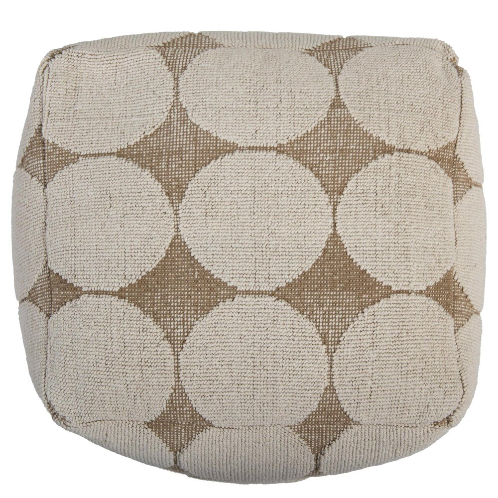 18" Beige Khaki and Natural Cotton Blend Geometric Cube Pouf Ottoman HomeRoots