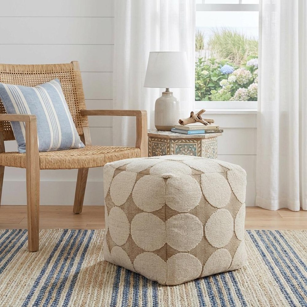 18" Beige Khaki and Natural Cotton Blend Geometric Cube Pouf Ottoman — view 7