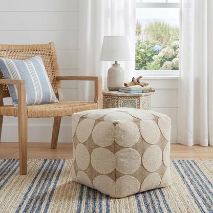 18" Beige Khaki and Natural Cotton Blend Geometric Cube Pouf Ottoman HomeRoots