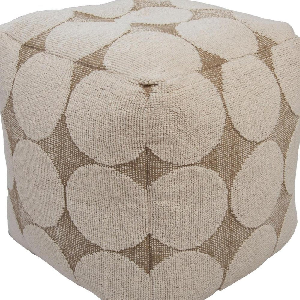 18" Beige Khaki and Natural Cotton Blend Geometric Cube Pouf Ottoman HomeRoots