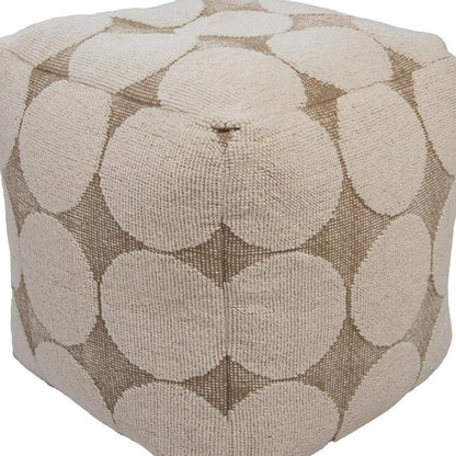 18" Beige Khaki and Natural Cotton Blend Geometric Cube Pouf Ottoman HomeRoots