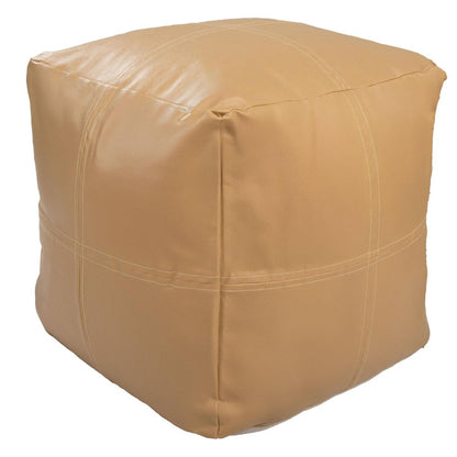 18" Tan Faux Leather Cube Pouf Ottoman HomeRoots