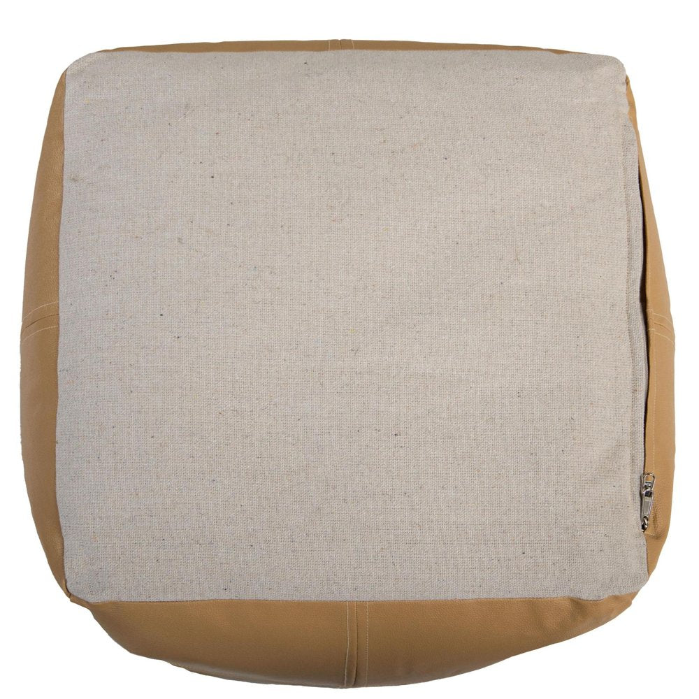 18" Tan Faux Leather Cube Pouf Ottoman HomeRoots