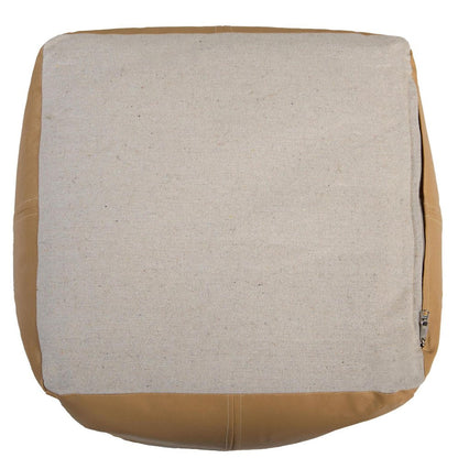 18" Tan Faux Leather Cube Pouf Ottoman HomeRoots