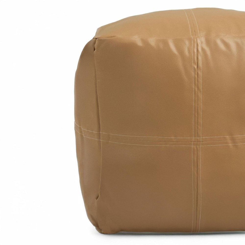18" Tan Faux Leather Cube Pouf Ottoman HomeRoots