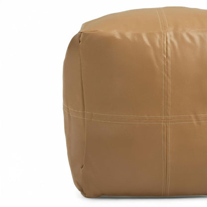 18" Tan Faux Leather Cube Pouf Ottoman HomeRoots