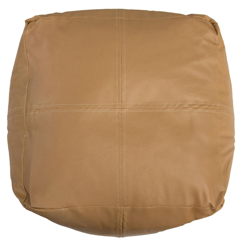 18" Tan Faux Leather Cube Pouf Ottoman HomeRoots