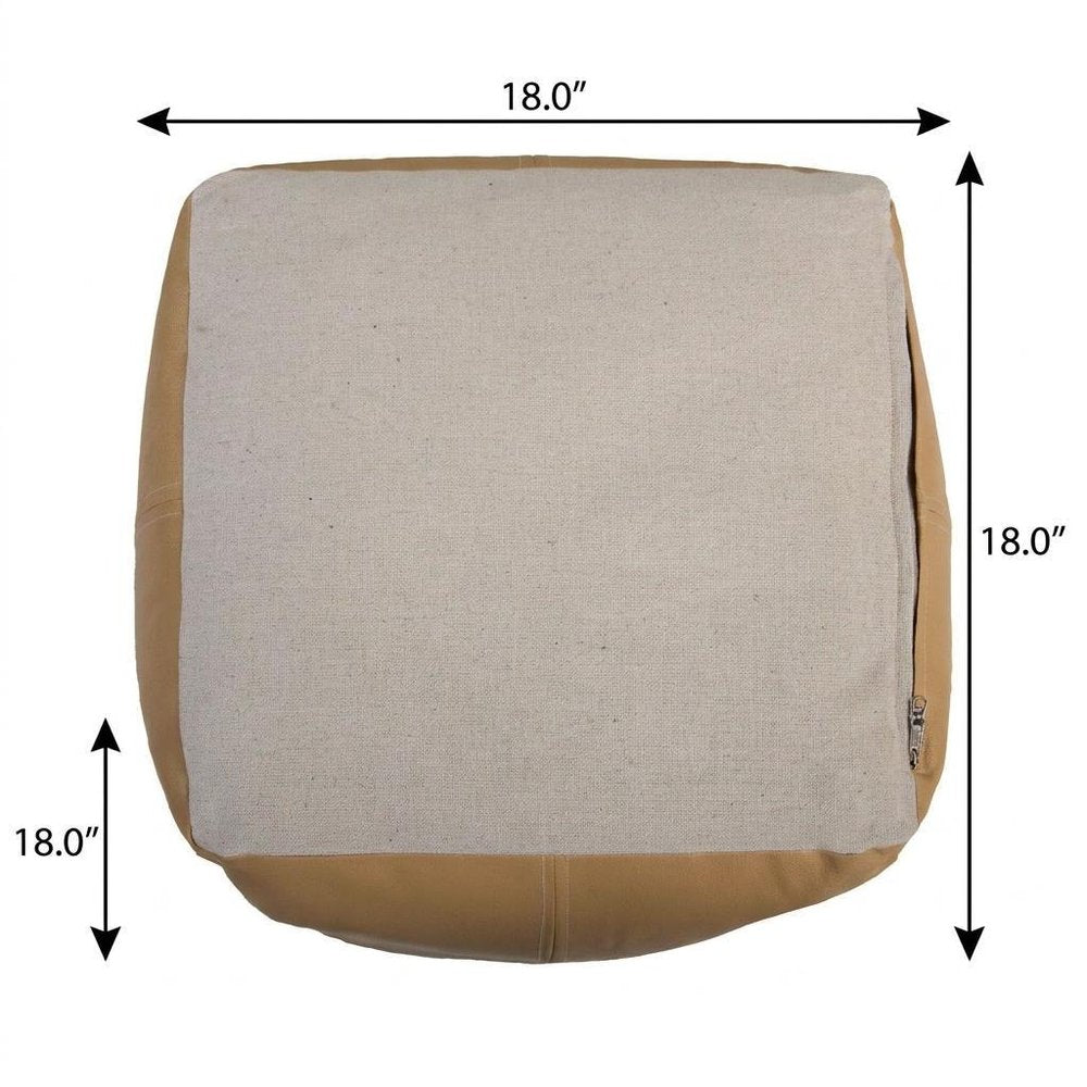 18" Tan Faux Leather Cube Pouf Ottoman — view 7