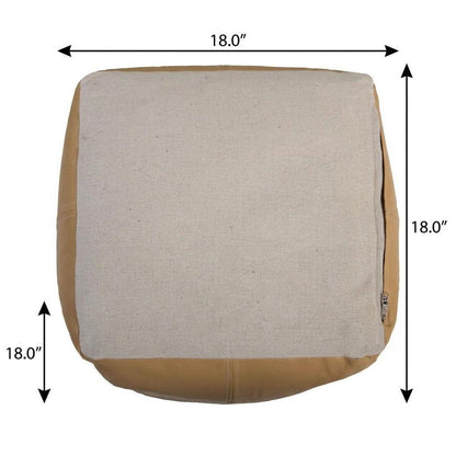 18" Tan Faux Leather Cube Pouf Ottoman HomeRoots