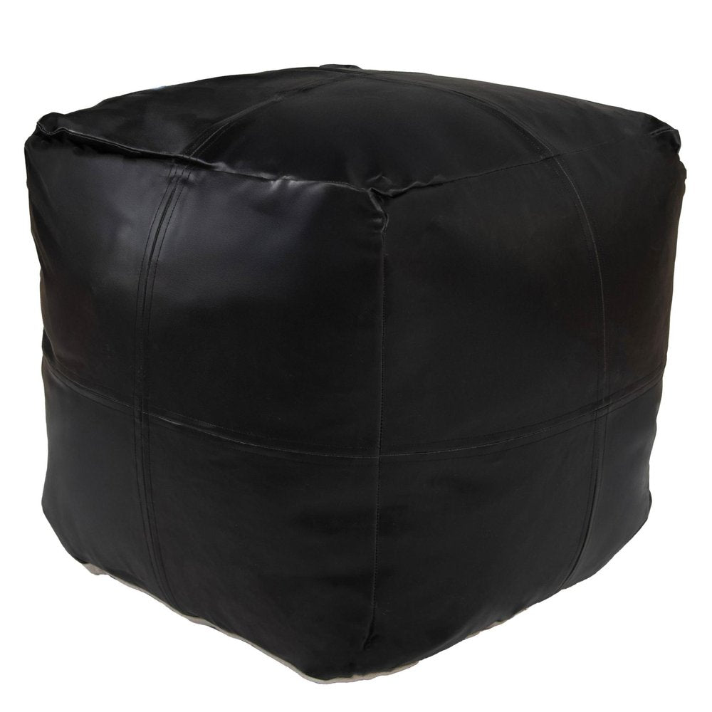 18" Tan Faux Leather Cube Pouf Ottoman HomeRoots