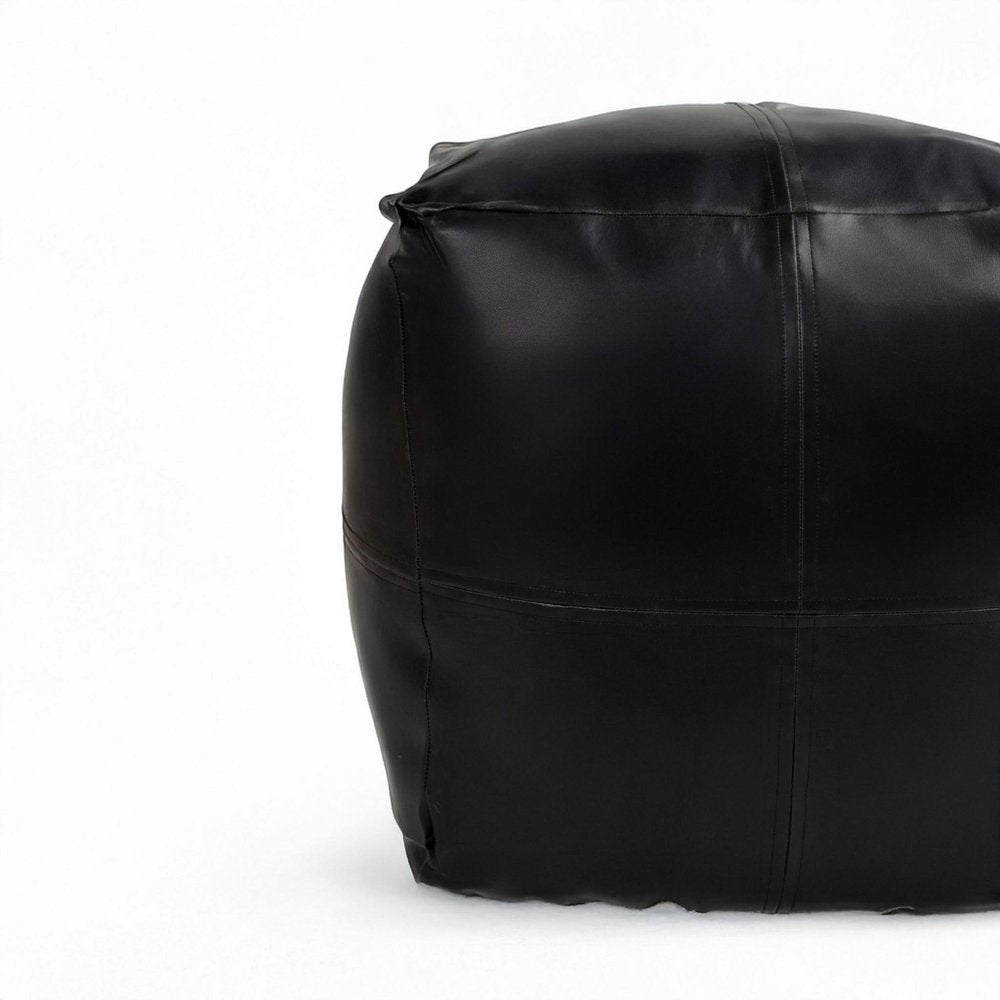 18" Tan Faux Leather Cube Pouf Ottoman HomeRoots