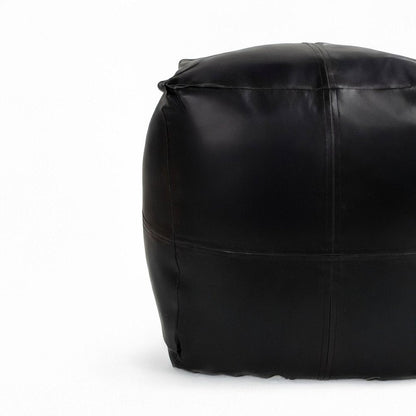 18" Tan Faux Leather Cube Pouf Ottoman HomeRoots