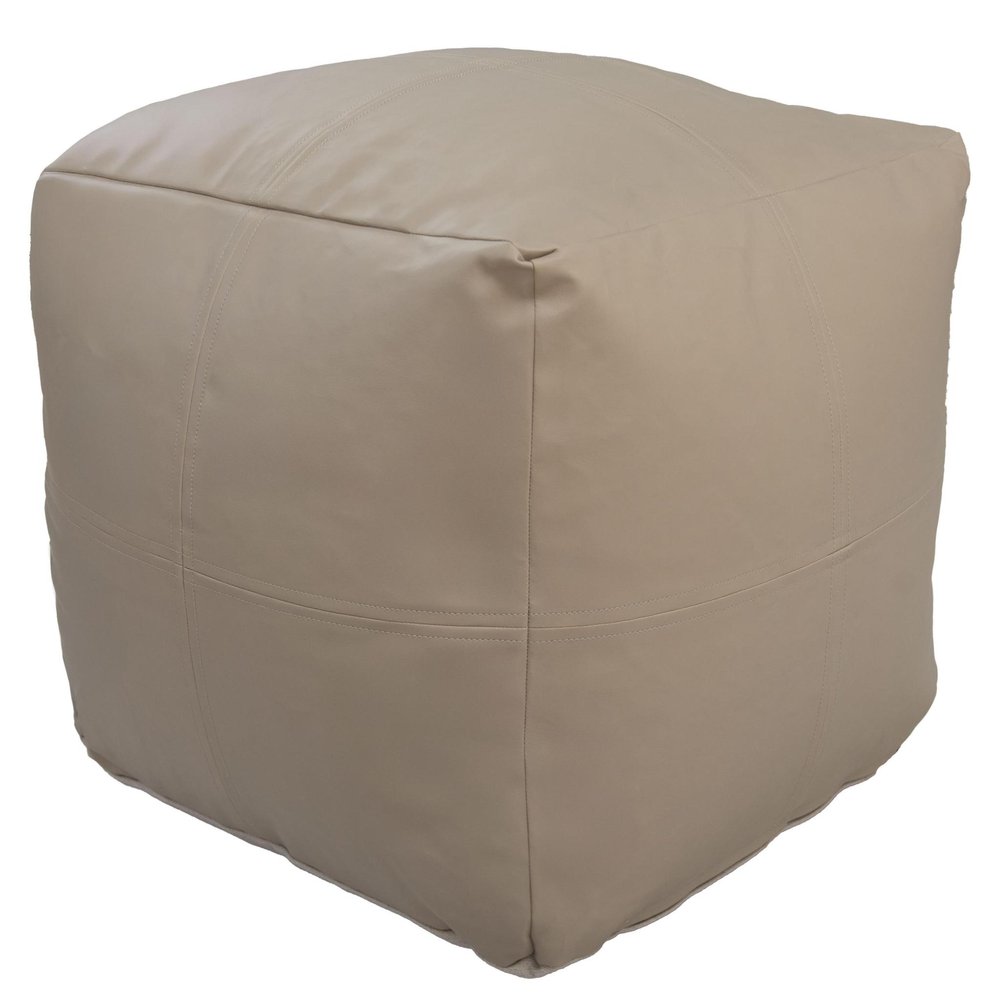 18" Tan Faux Leather Cube Pouf Ottoman HomeRoots