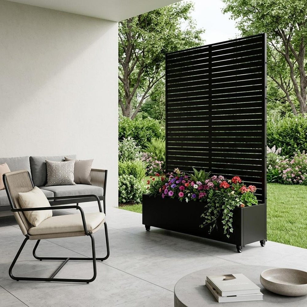 73" X 47" Black Striped Galvanized Metal Rectangular Planter Box HomeRoots