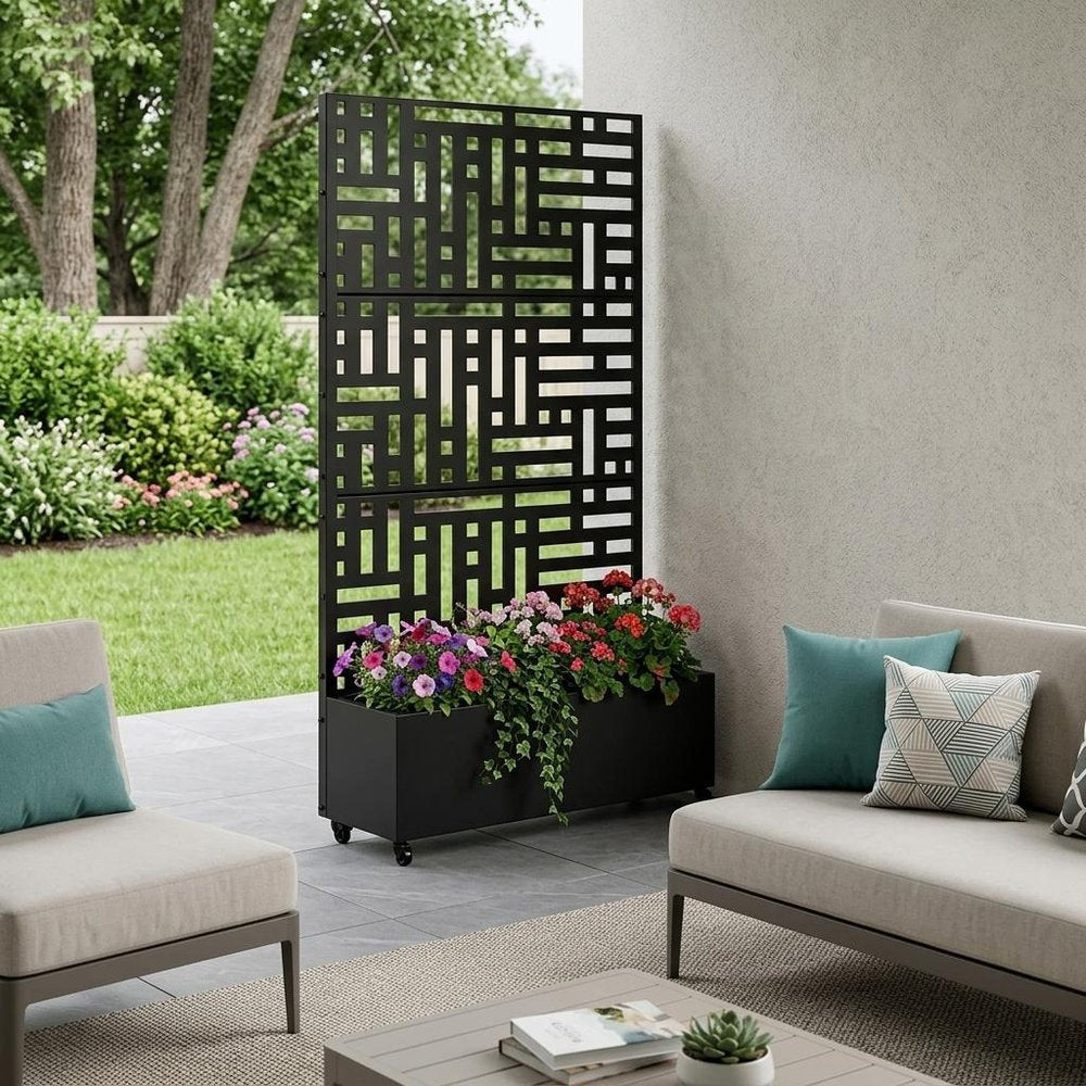 73" X 35" Black Geometric Galvanized Metal Rectangular Planter Box HomeRoots