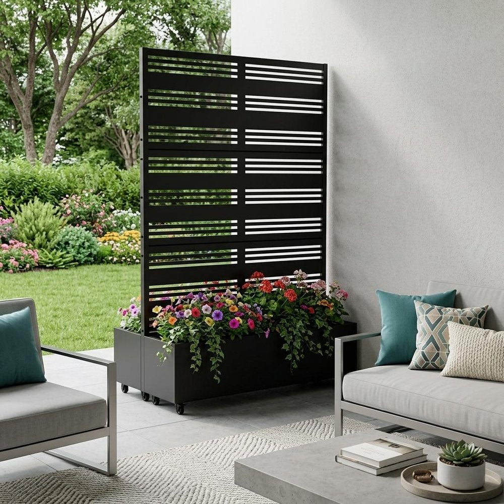 73" X 47" Black Striped Galvanized Metal Rectangular Planter Box — view 1