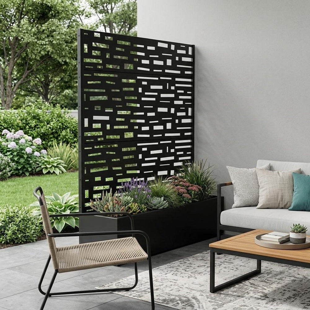 73" X 47" Black Geometric Galvanized Metal Rectangular Planter Box — view 4
