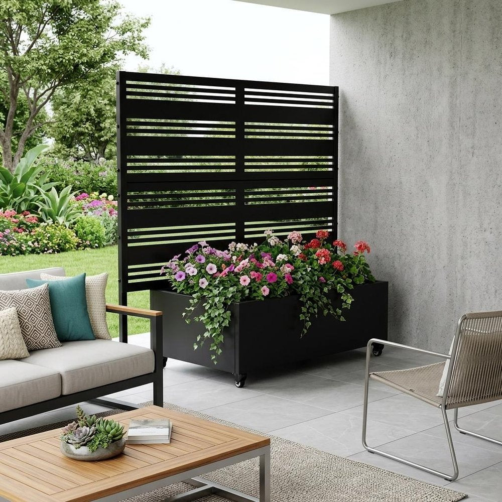 47" X 47" Black Striped Galvanized Metal Rectangular Planter Box — view 1