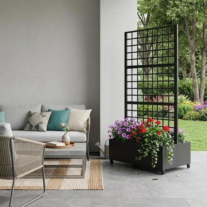 73" X 35" Black Geometric Galvanized Metal Rectangular Planter Box HomeRoots