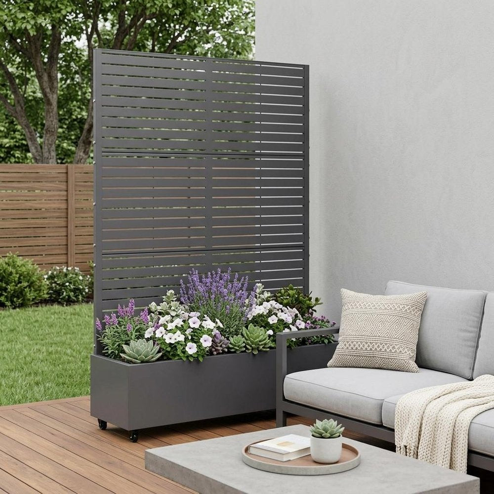 73" X 47" Gray Striped Galvanized Metal Rectangular Planter Box — view 5