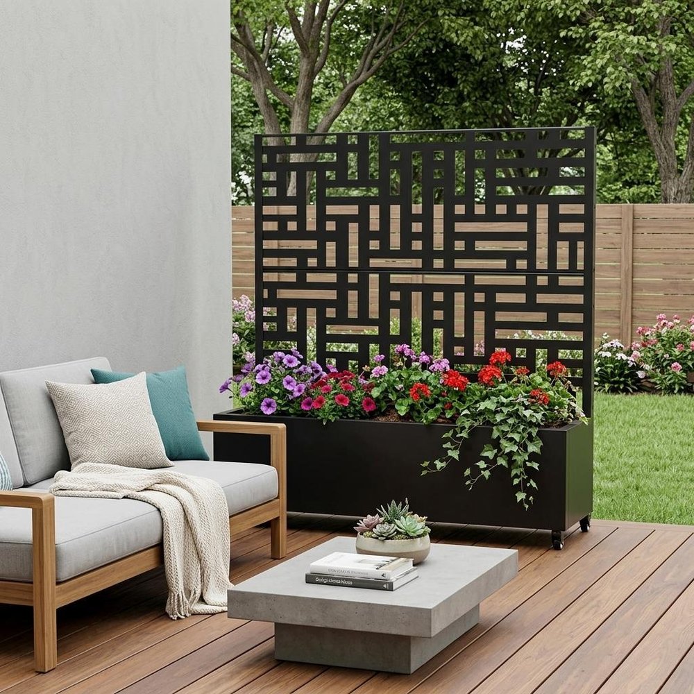 47" X 47" Black Geometric Galvanized Metal Rectangular Planter Box HomeRoots