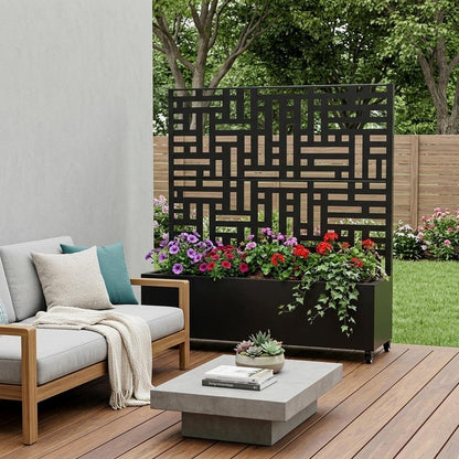 47" X 47" Black Geometric Galvanized Metal Rectangular Planter Box HomeRoots