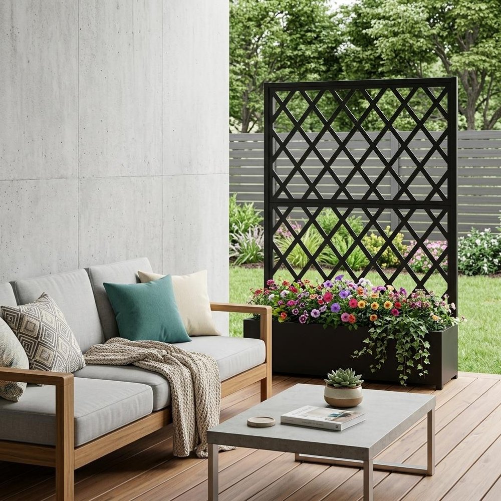 71" X 47" Black Geometric Galvanized Metal Oval Planter Box — view 1