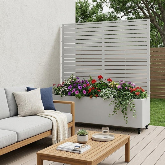 47" X 47" White Striped Galvanized Metal Rectangular Planter Box