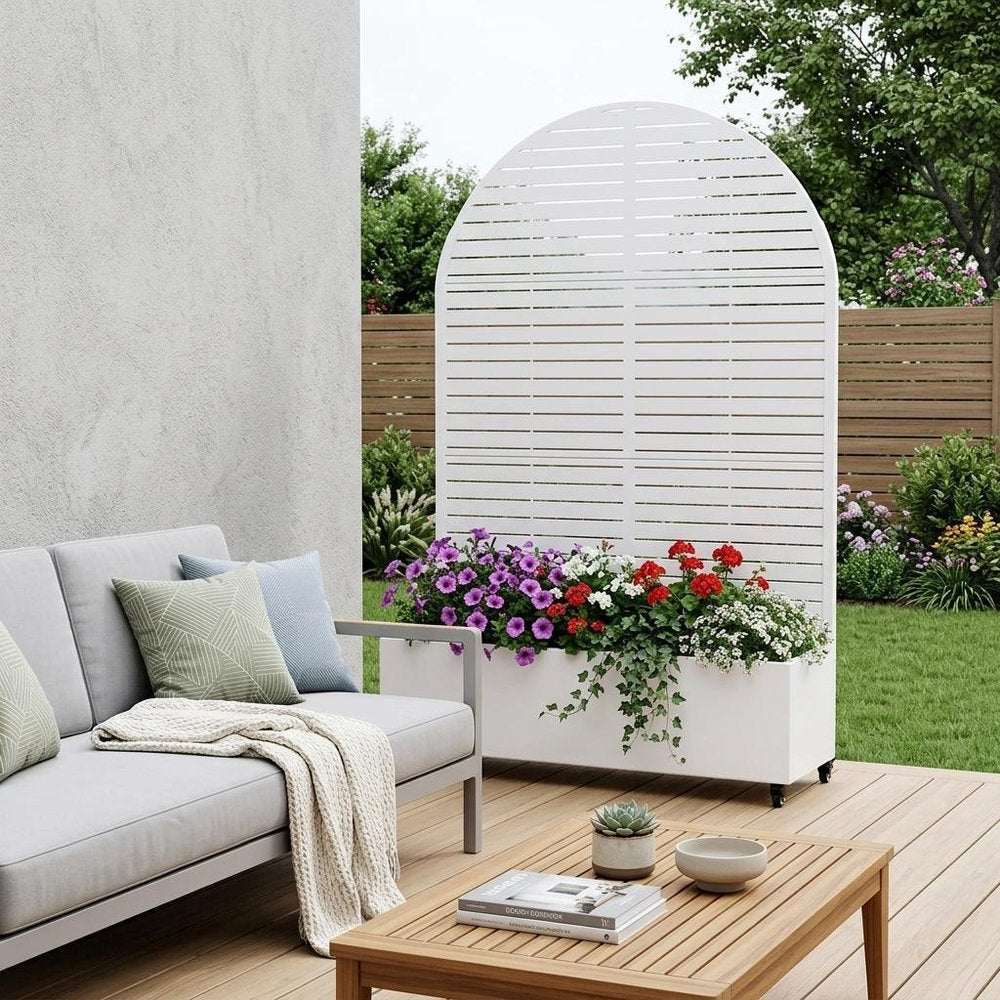 73" X 47" White Striped Galvanized Metal Oval Planter Box — view 4