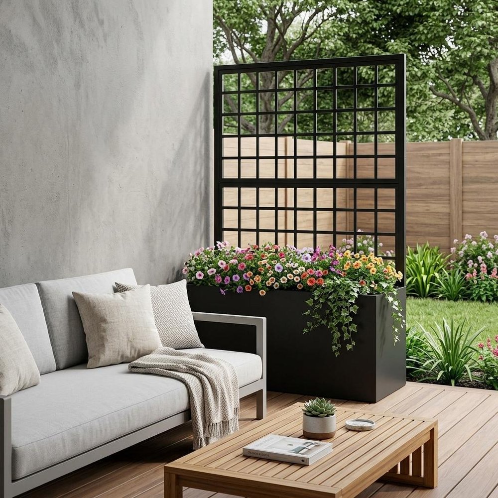 71" X 35" Black Geometric Galvanized Metal Oval Planter Box — view 1