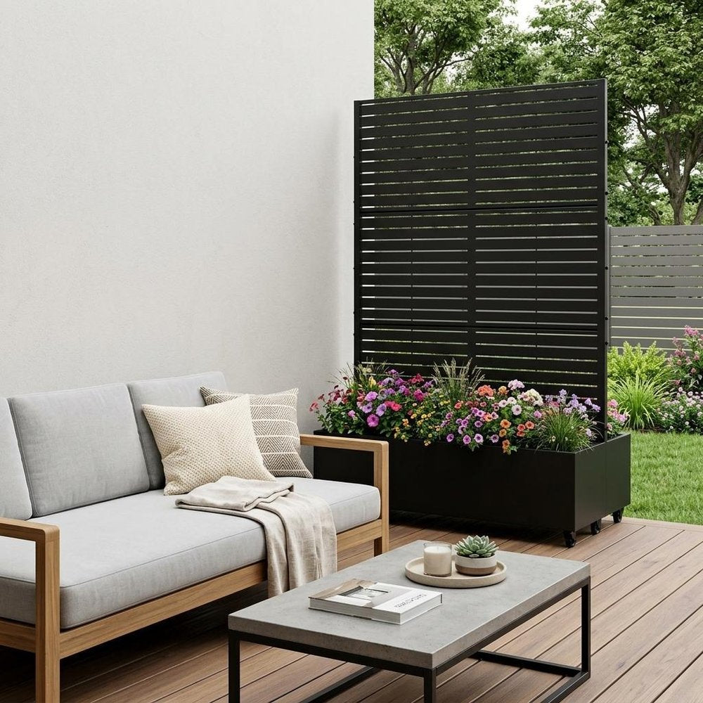 73" X 47" Black Striped Galvanized Metal Rectangular Planter Box — view 2