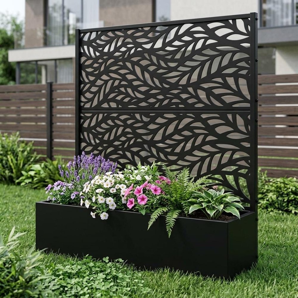 Set of Two Black Botanical Galvanized Metal Rectangular Planter Box — view 2