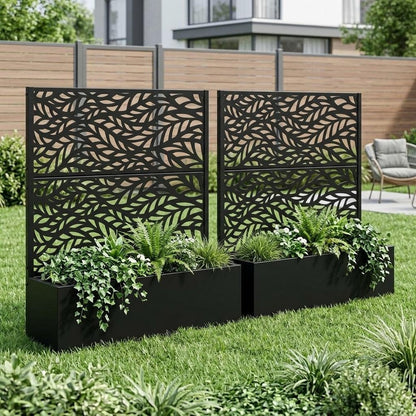 Set of Two Black Botanical Galvanized Metal Rectangular Planter Box HomeRoots