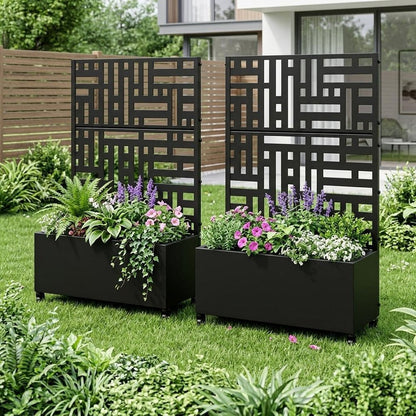 Set of Two Black Geometric Galvanized Metal Rectangular Planter Box HomeRoots