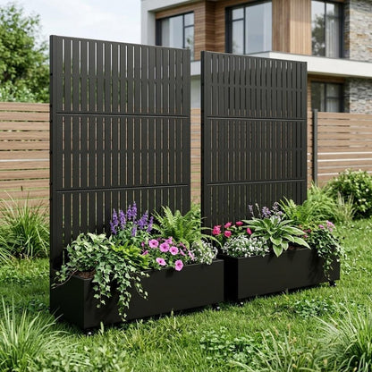 Set of Two Black Striped Galvanized Metal Rectangular Planter Box HomeRoots