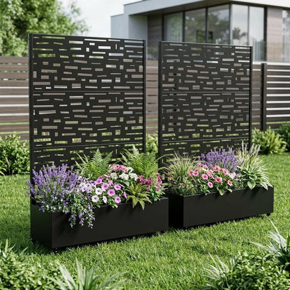 Set of Two Black Geometric Galvanized Metal Rectangular Planter Box HomeRoots