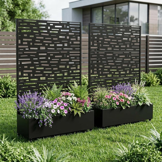 Set of Two Black Geometric Galvanized Metal Rectangular Planter Box
