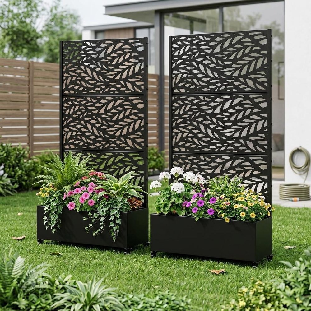Set of Two Black Botanical Galvanized Metal Rectangular Planter Box HomeRoots