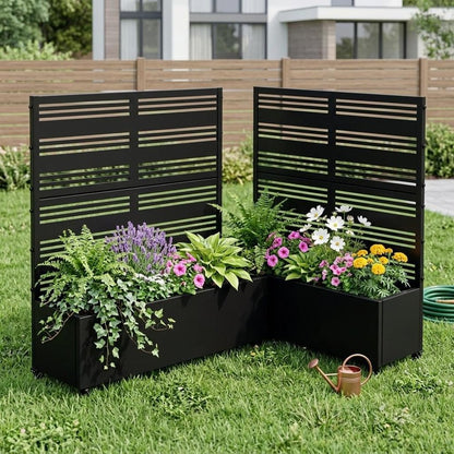 Set of Two Black Striped Galvanized Metal Rectangular Planter Box HomeRoots