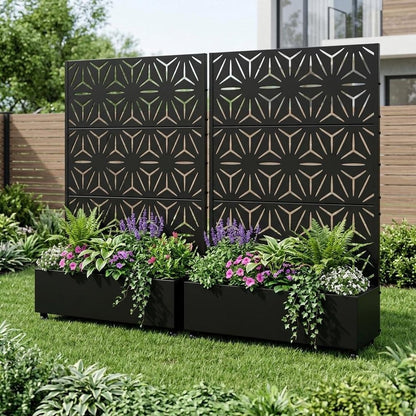 Set of Two Black Geometric Galvanized Metal Rectangular Planter Box HomeRoots