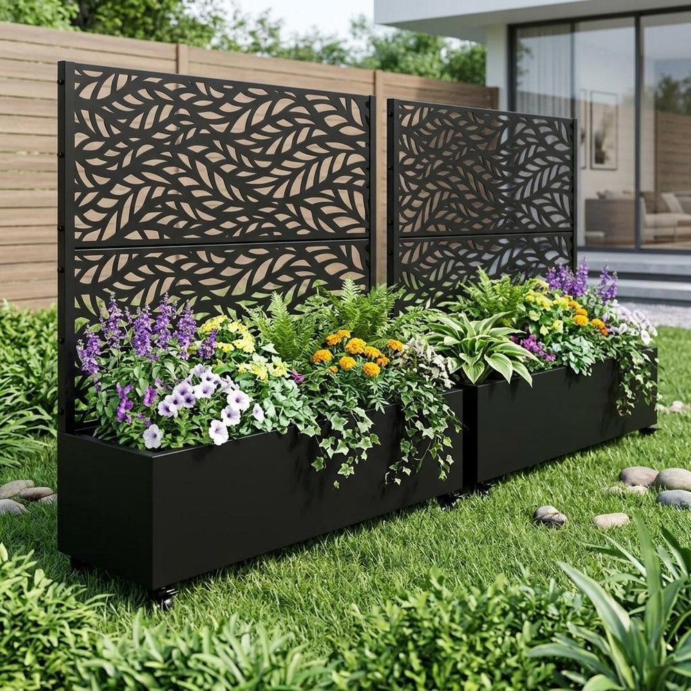 Set of Two Black Botanical Galvanized Metal Rectangular Planter Box HomeRoots