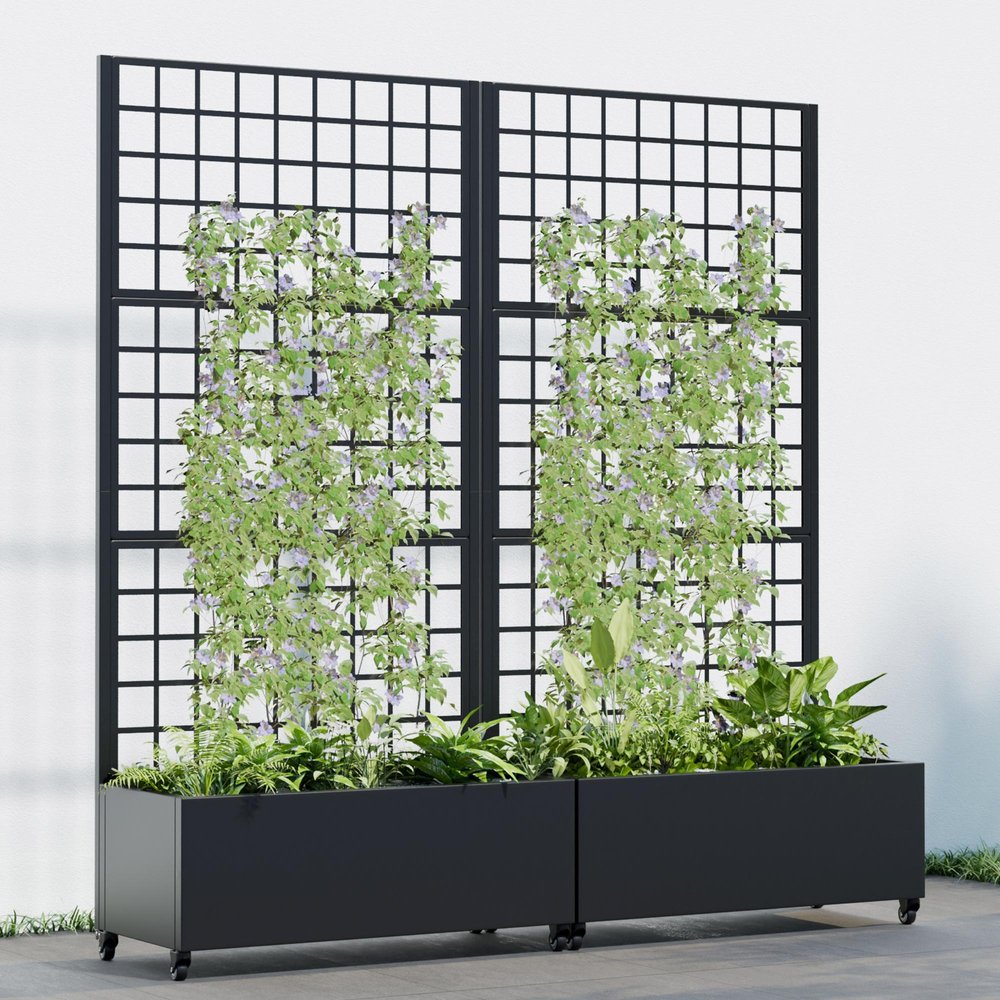 Set of Two Black Geometric Galvanized Metal Rectangular Planter Box — view 6
