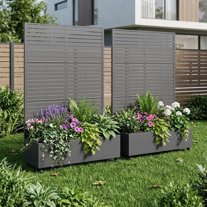 Set of Two Gray Striped Galvanized Metal Rectangular Planter Box HomeRoots