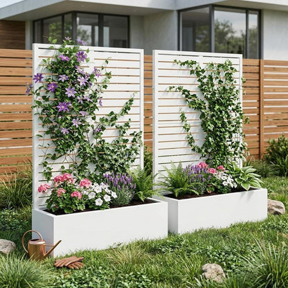 Set of Two White Striped Galvanized Metal Rectangular Planter Box HomeRoots